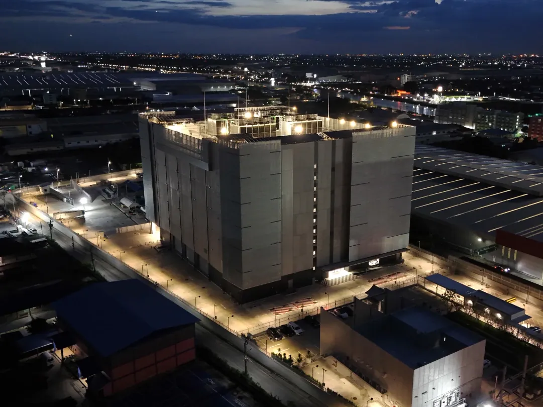 Data center building at night