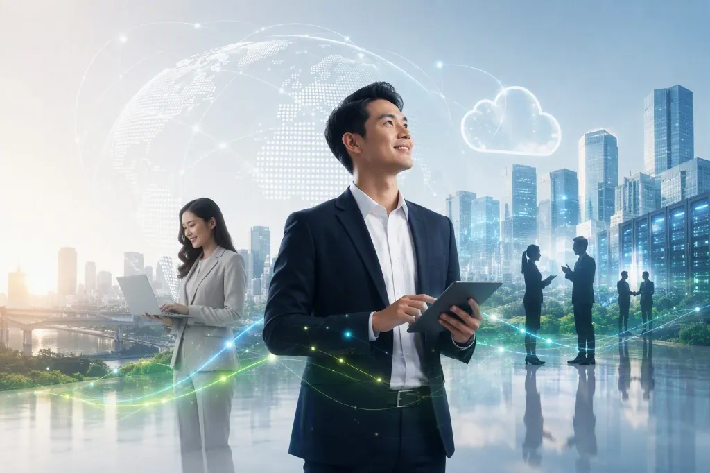 Business team using connected enterprise services